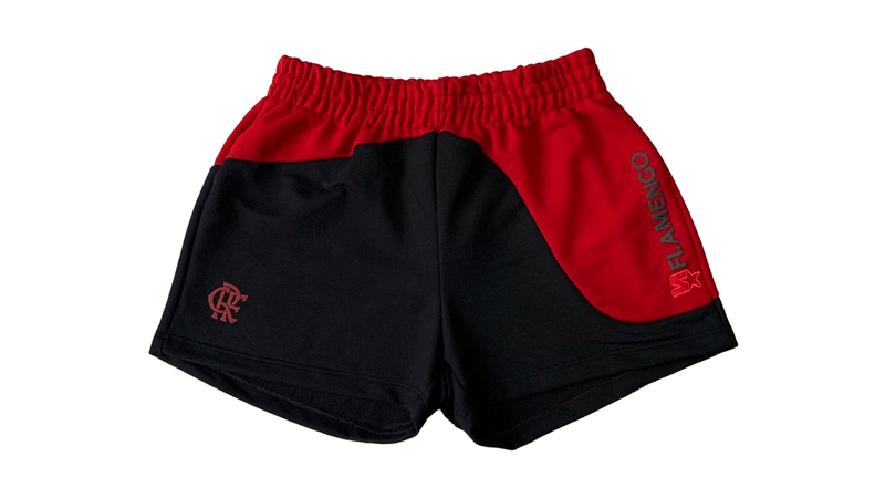 Short Flamengo Feminino Moletom Assimétrico Preto e Vermelho Starter