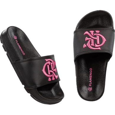 Chinelo Infantil Slide Flamengo - Preto com Detalhes em Rosa